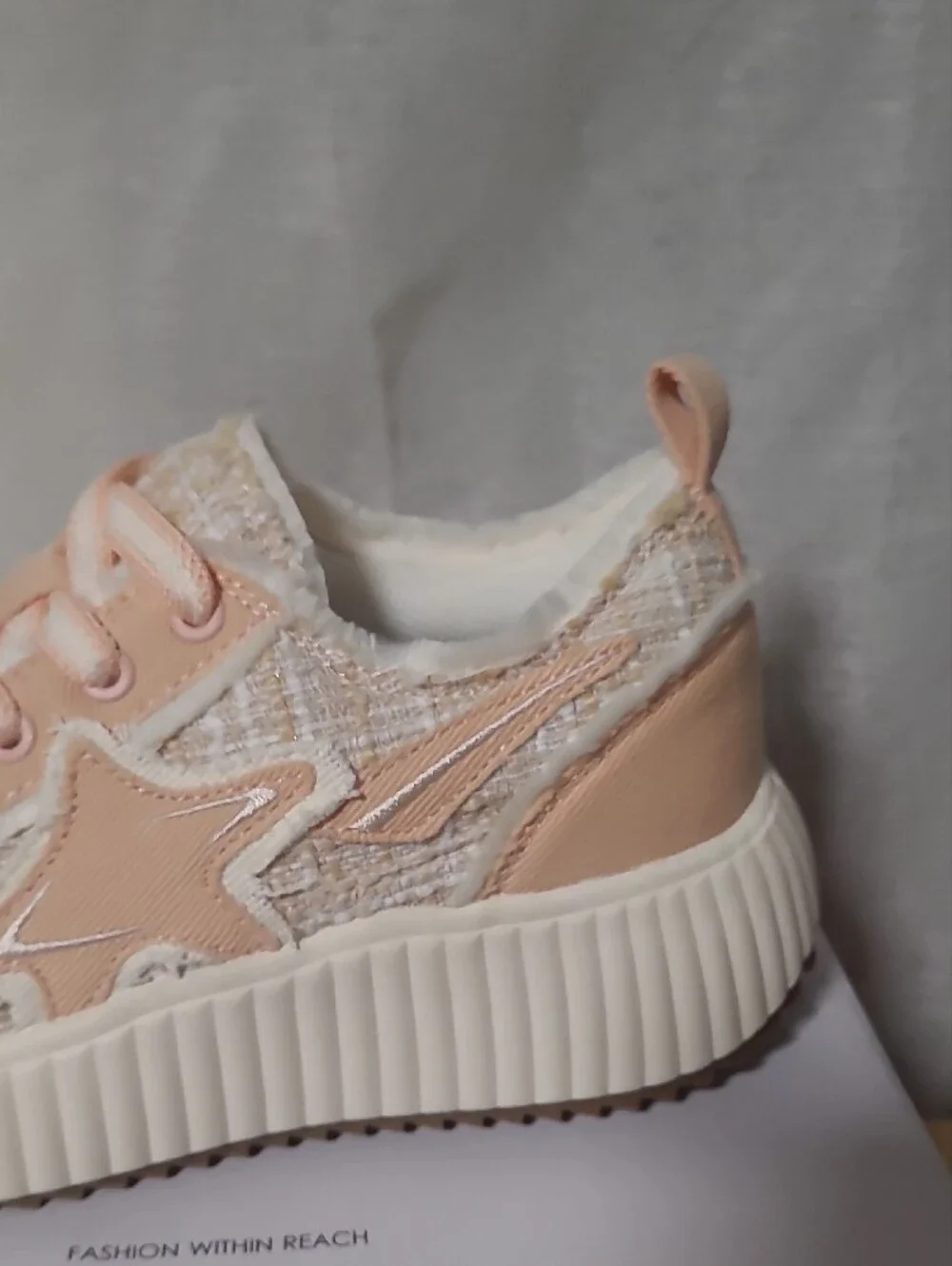 Dream Pairs Peach Lace-Up Platform Tweed Sneakers